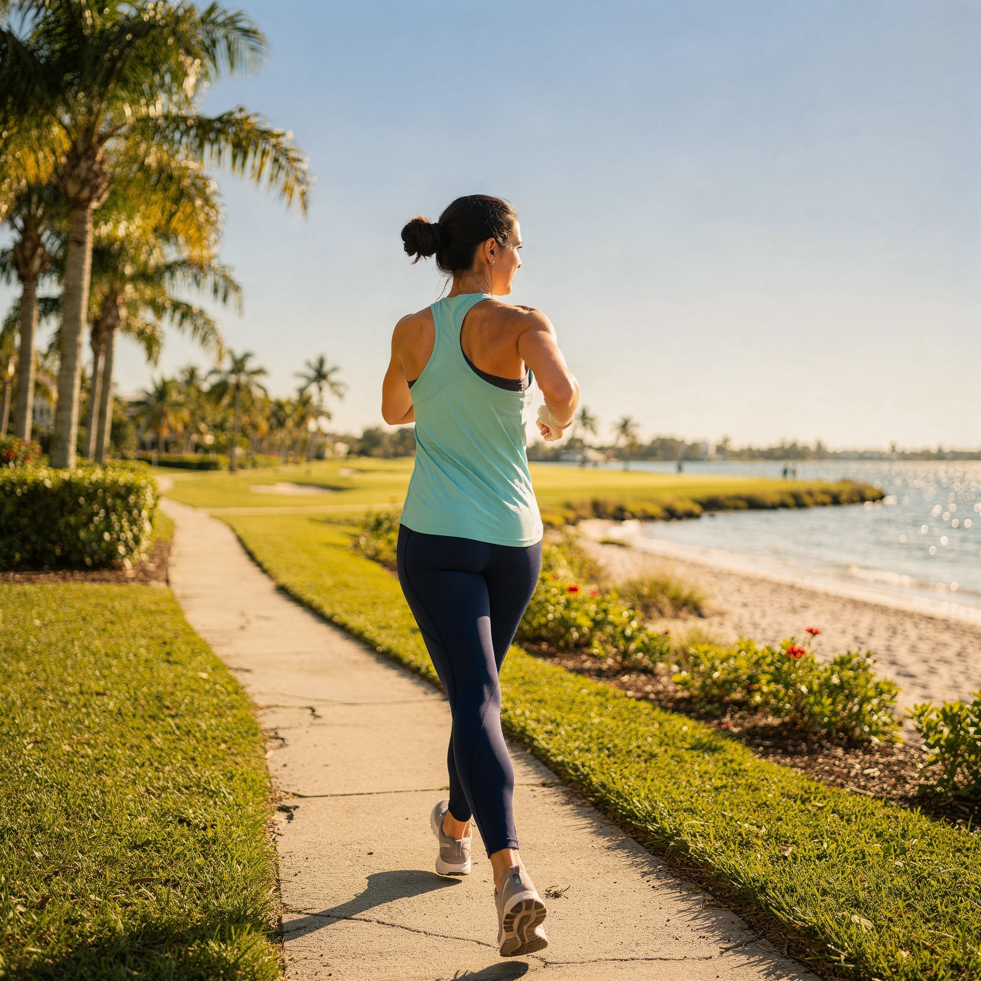 Active woman with a water bottle outdoors in Southwest Florida - gynecologist care process for Punta Gorda, FL patients